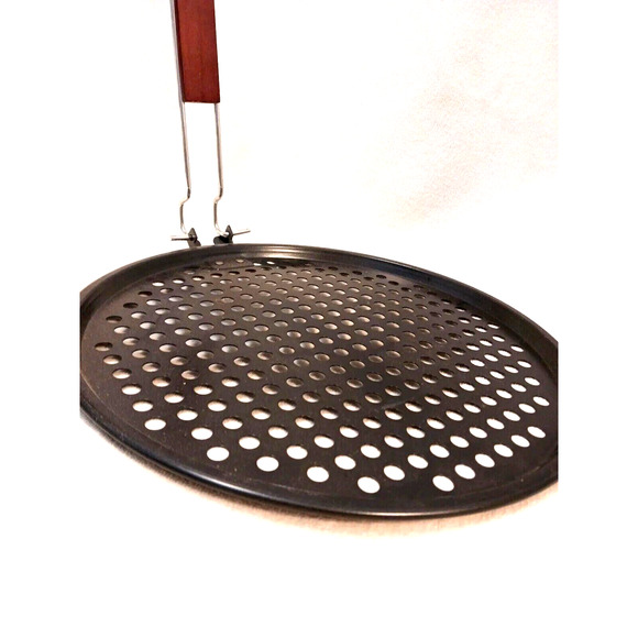 PIZZA OVEN Grill Pizza Pan 12" w Folding Wood Handle, Non-Stick, Air Vents NEW!! - Picture 2 of 9